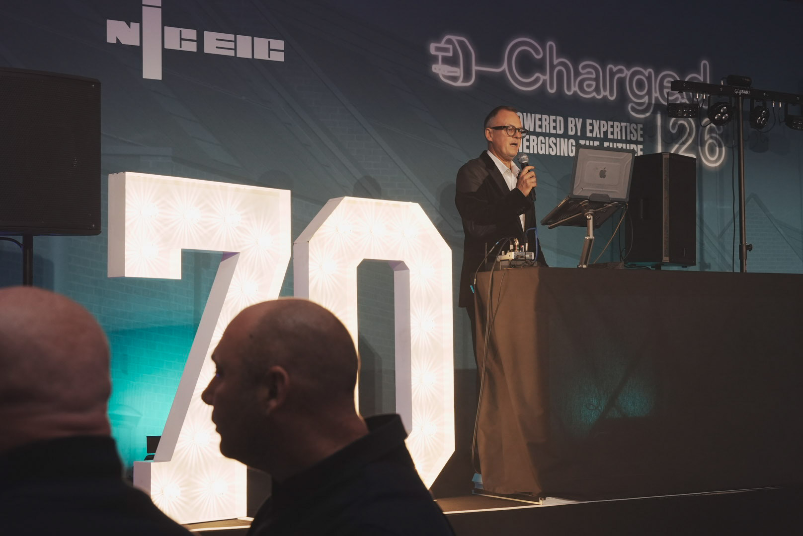 Giant illuminated 70 letters celebrating NICEIC's 70th year